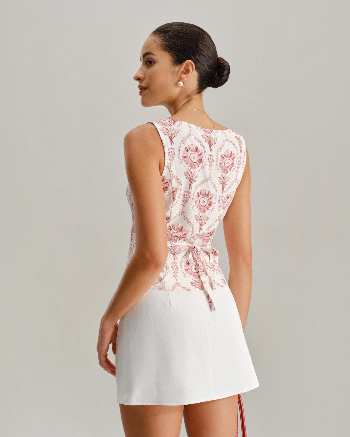 Pink Floral Round Neck Vest Product Image