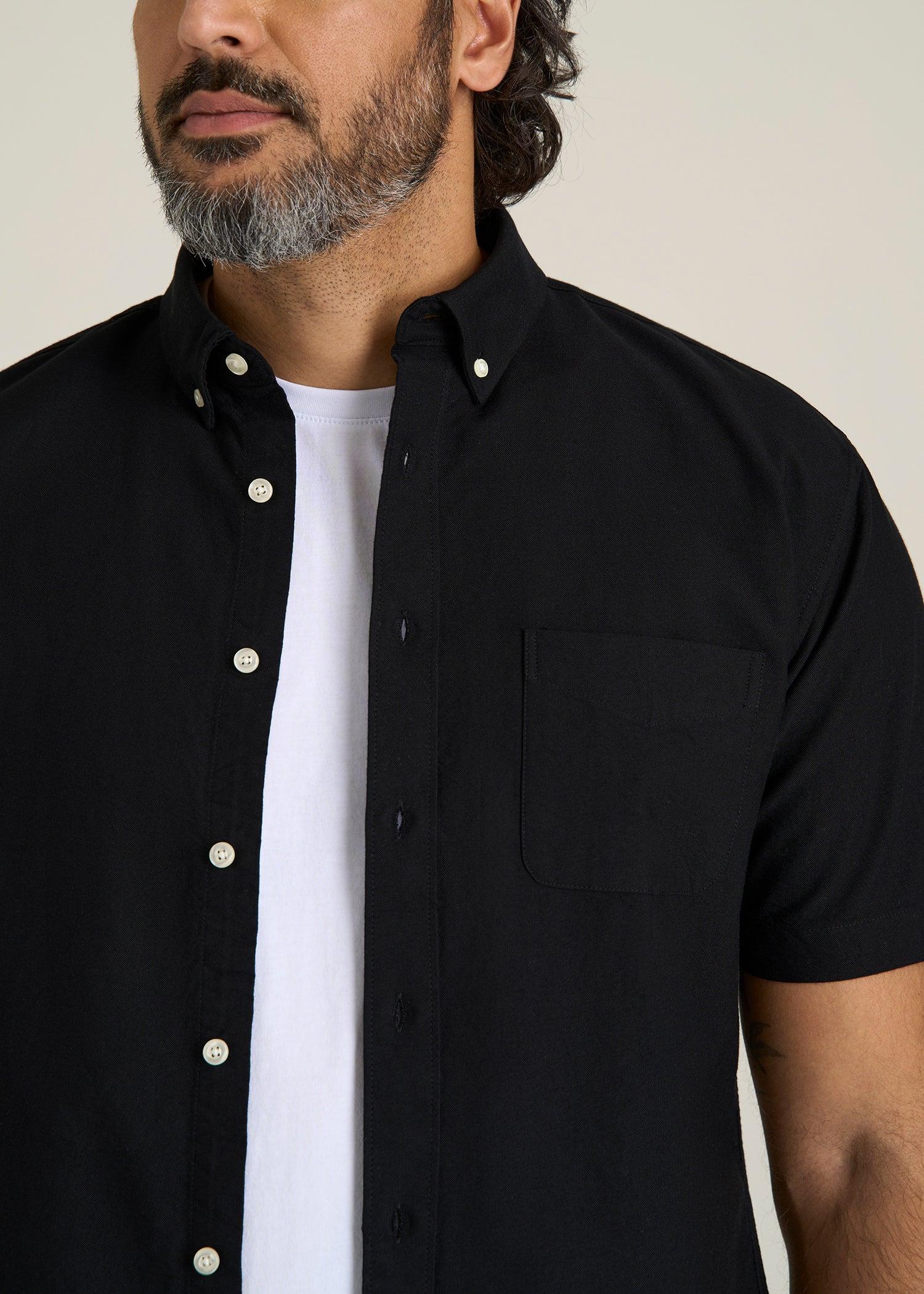 Short Sleeve Oxford Button Shirt For Tall Men in Black Male Product Image