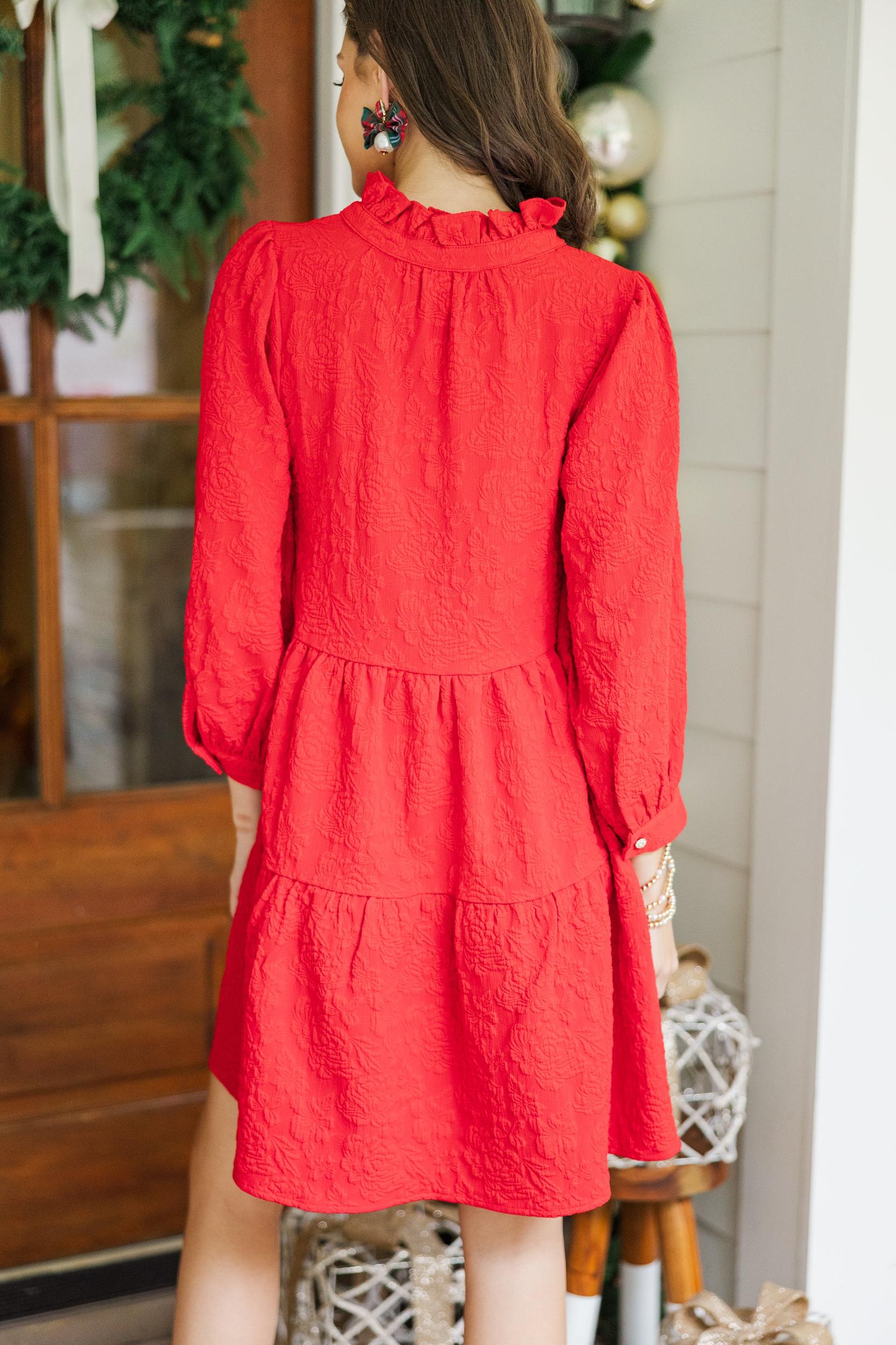 All Up To You Red Floral Textured Dress Female Product Image