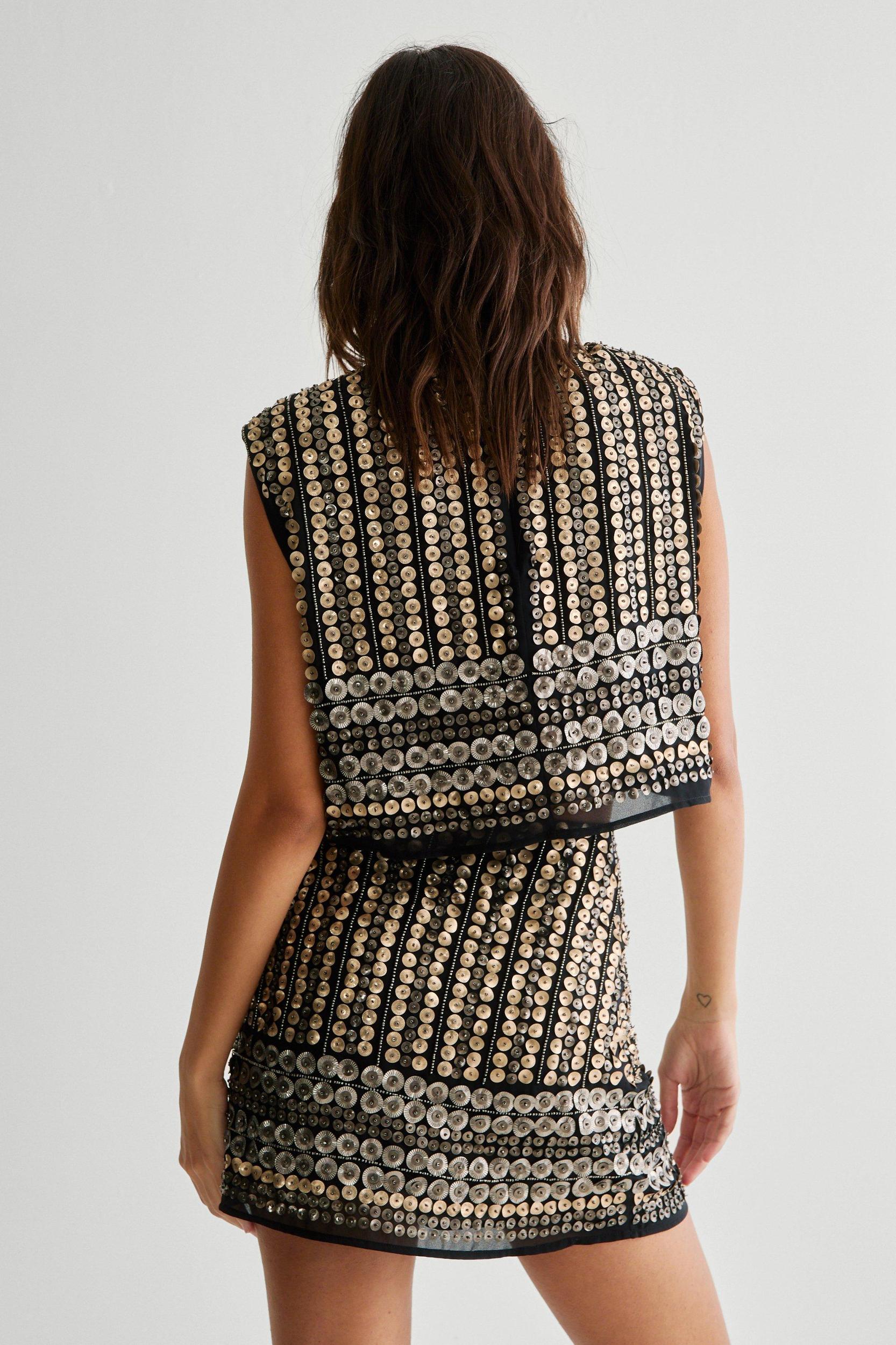 Hand Embellished Linear Stud Mini Skirt Product Image