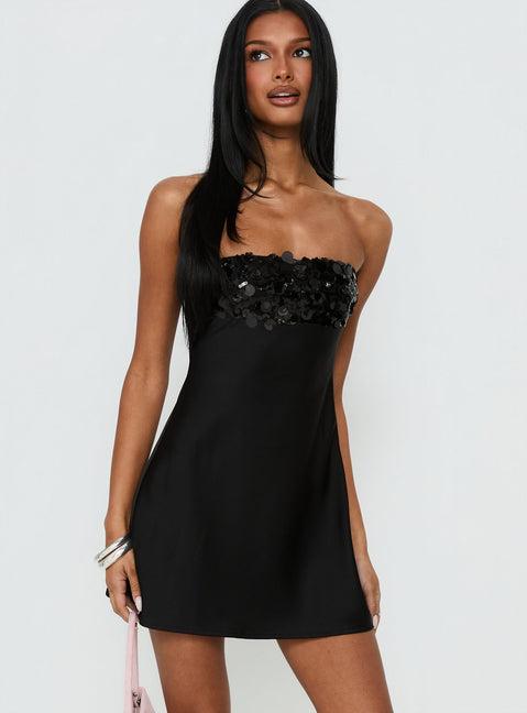 Kaylanie Strapless Sequin Mini Dress Black Product Image