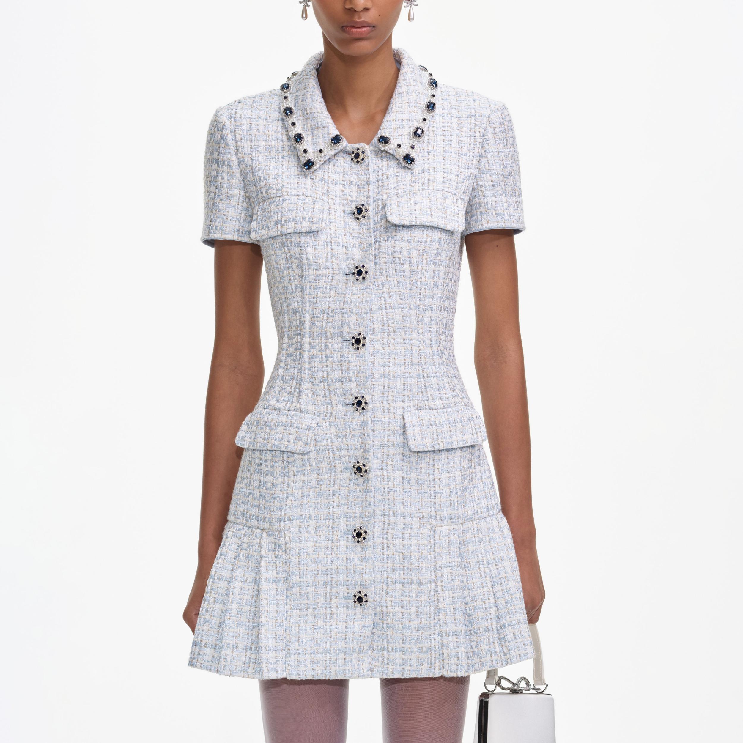 Blue Boucle Mini Dress Product Image