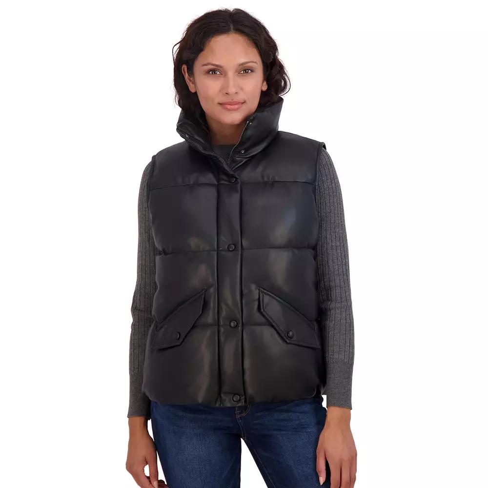 Women's Sebby Collection Faux-Leather Puffer Vest,  Product Image
