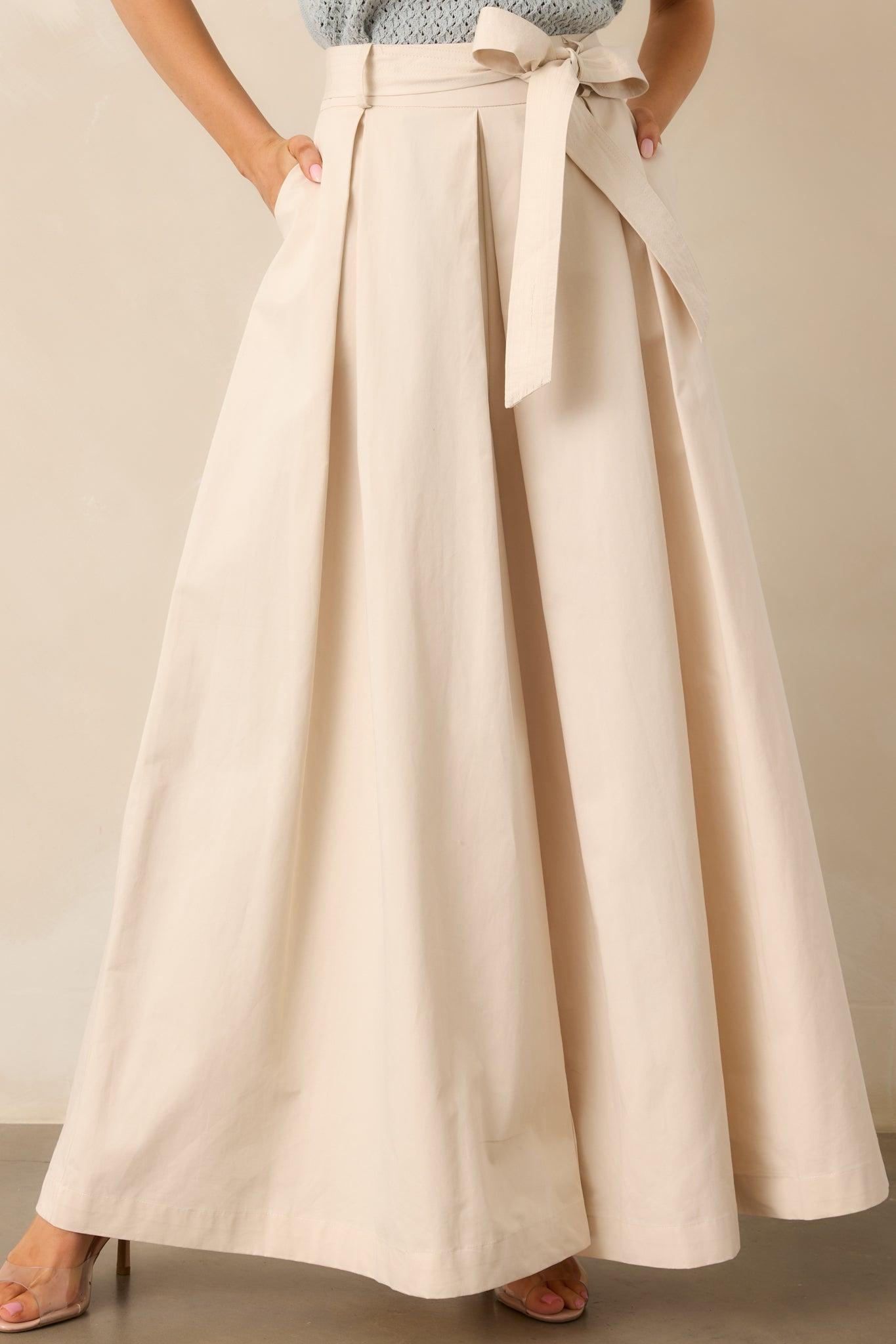 Taking Time Off Ecru Cotton Belted Palazzo Pants Product Image