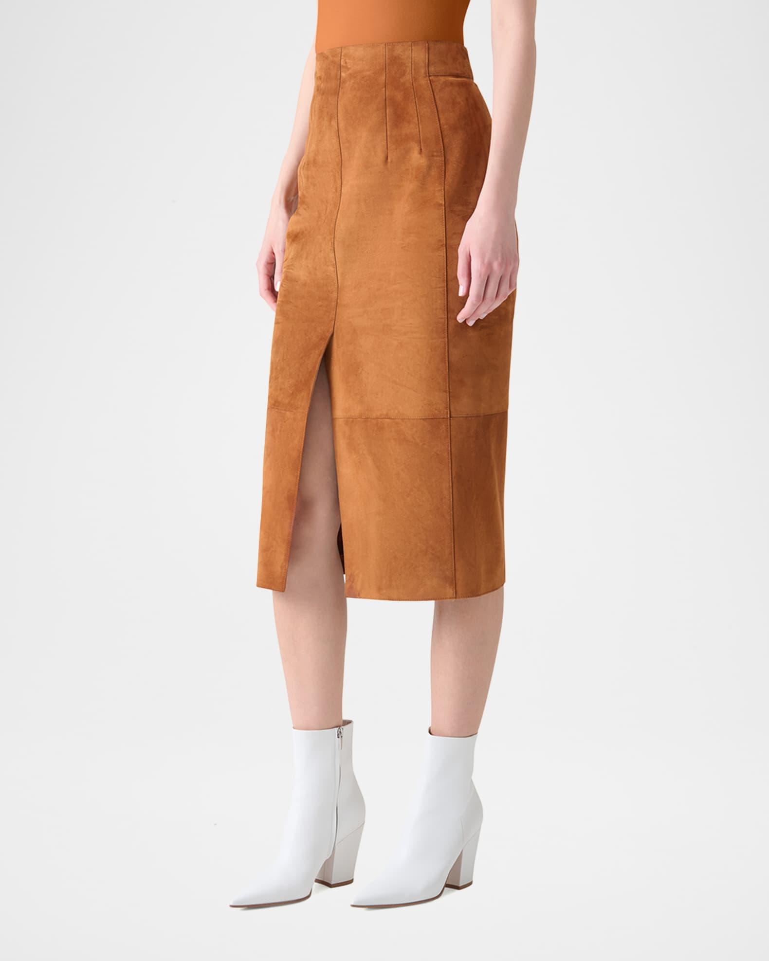 Lamb Suede Slit Midi Pencil Skirt Product Image