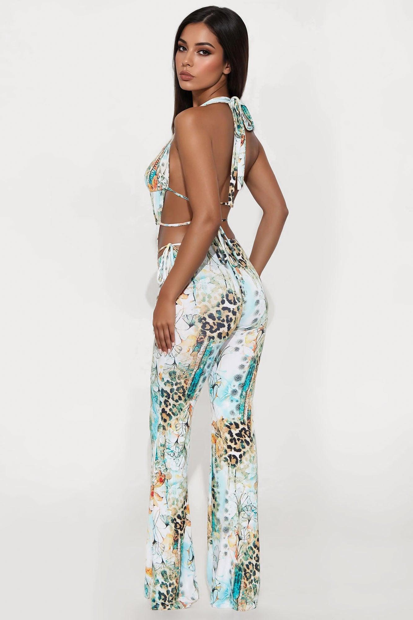 Sasha Halter Straight Leg Jumpsuit - Blue Female Product Image