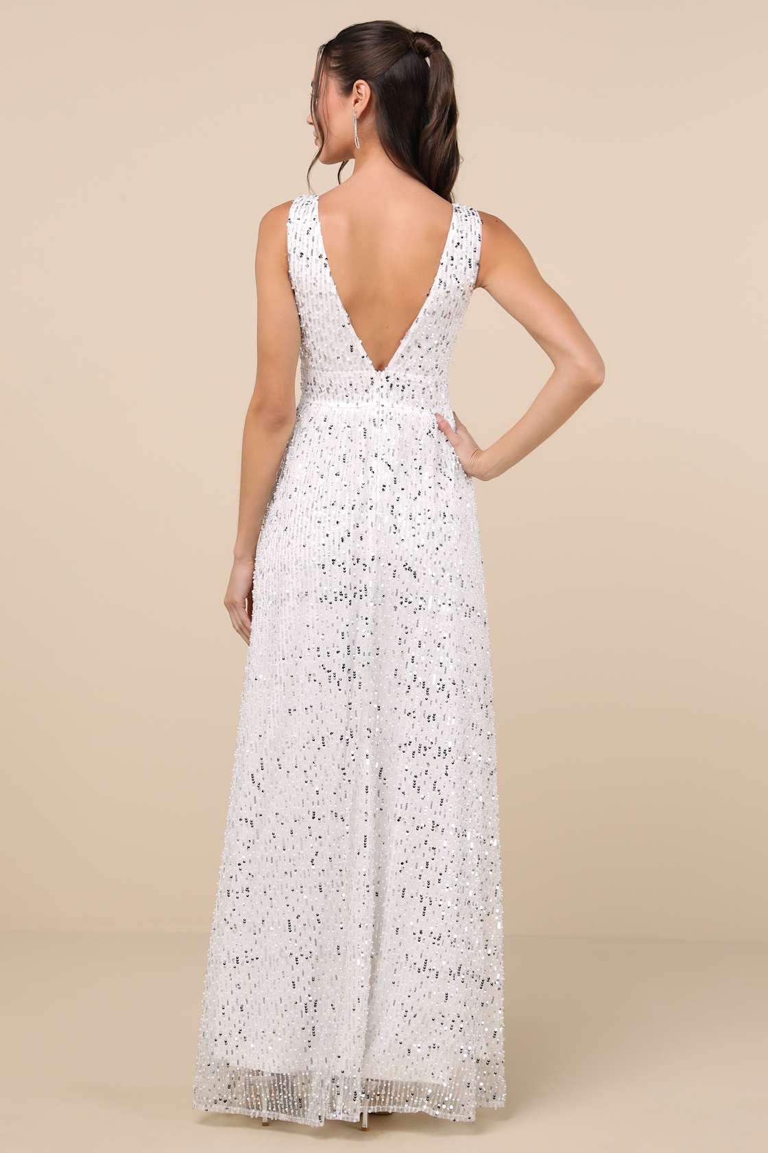Solita White Sequin Mesh Sleeveless Maxi Dress Product Image