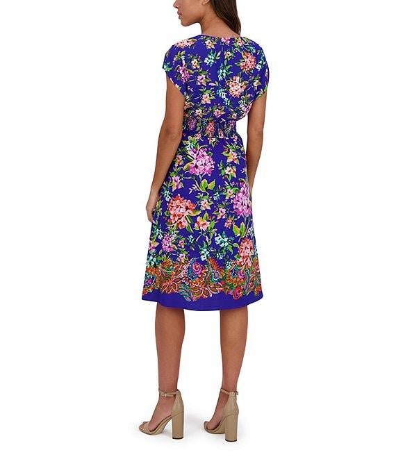 Kensie Woven Floral Print V-Neck Short Sleeve A-Line Mini Dress Product Image