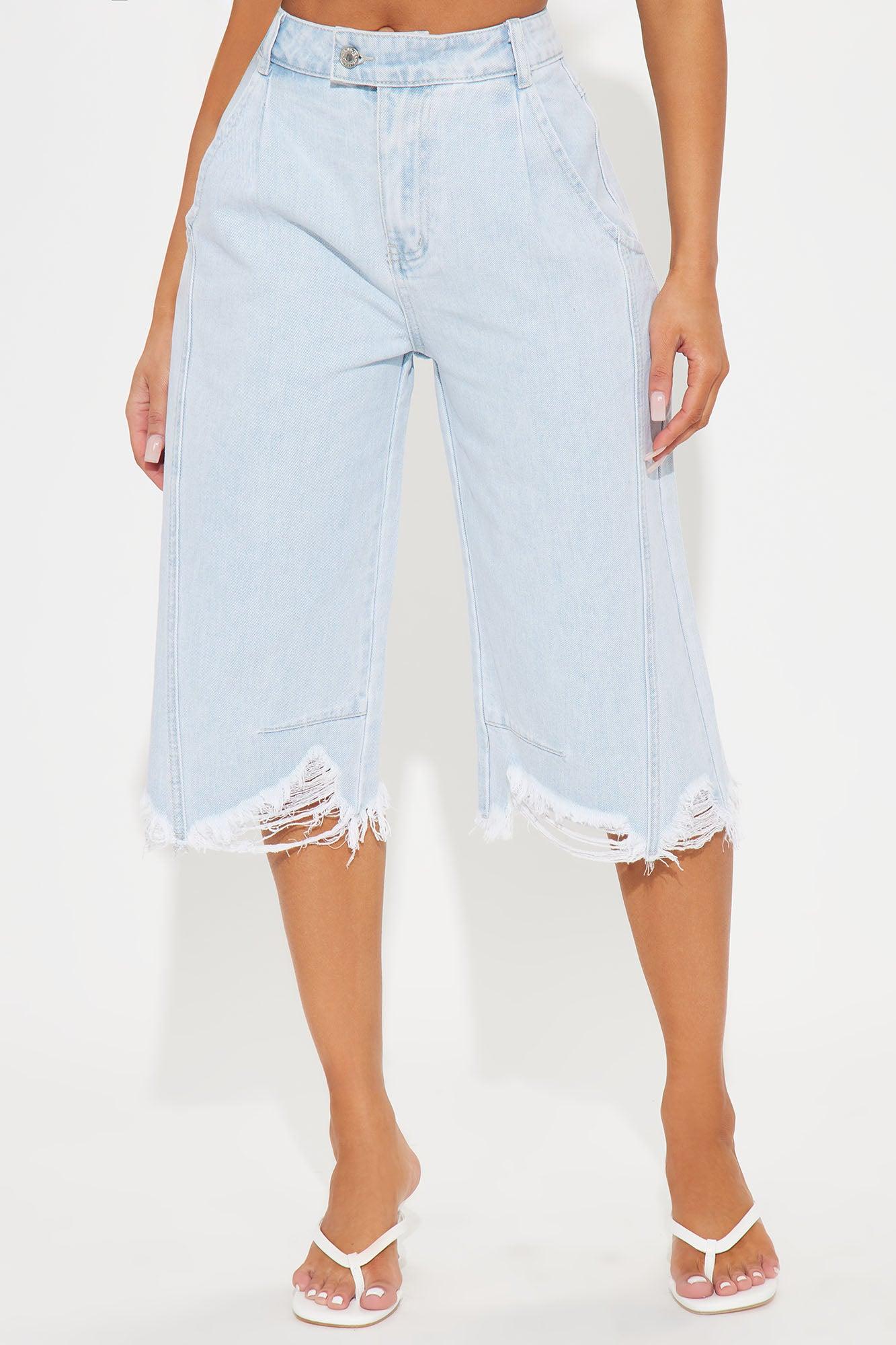 Mika Non Stretch Ripped Denim Jorts - Light Wash Product Image