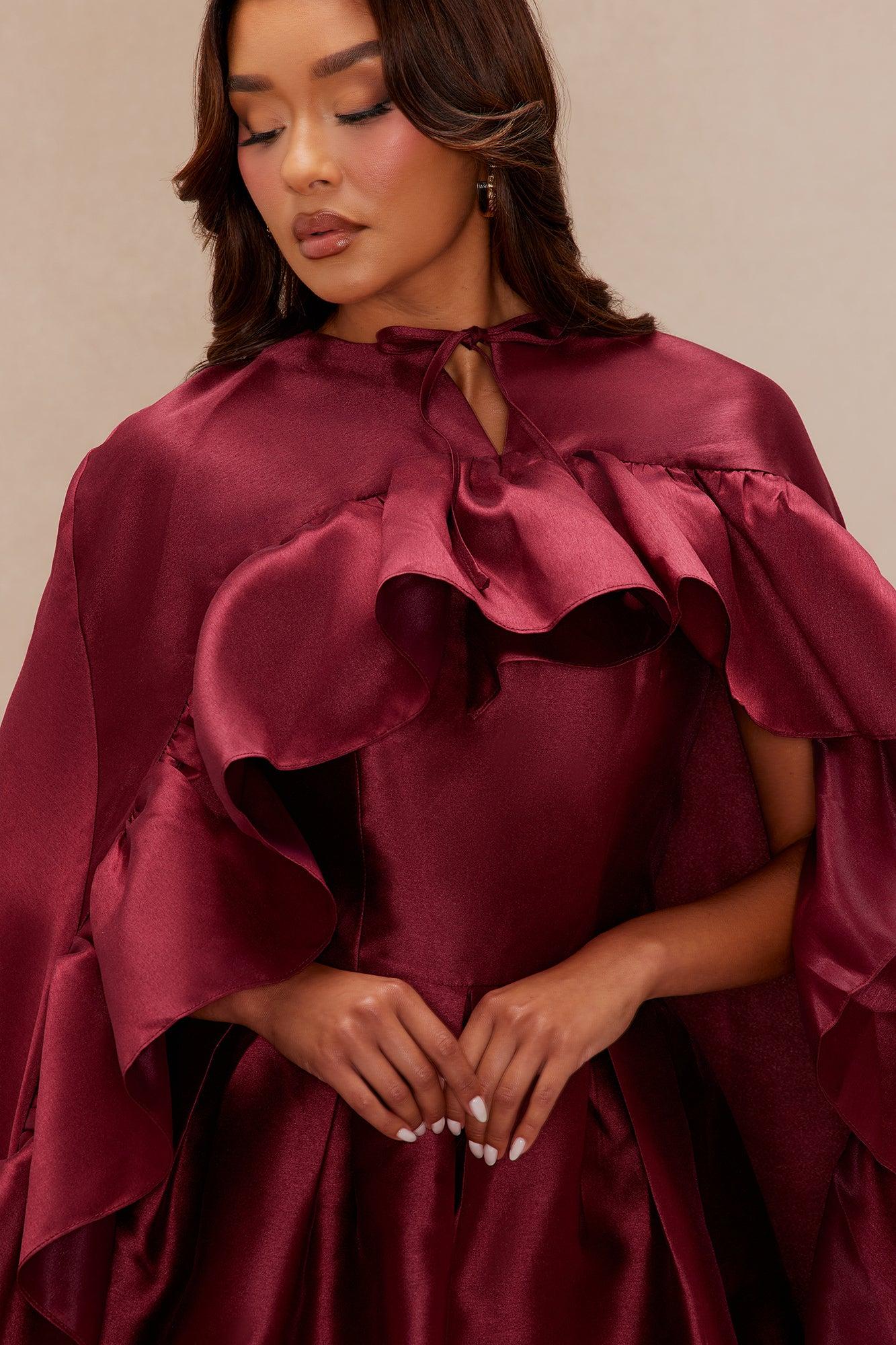 Chic Drama 2 Piece Cape Mini Dress Set - Burgundy Female Product Image