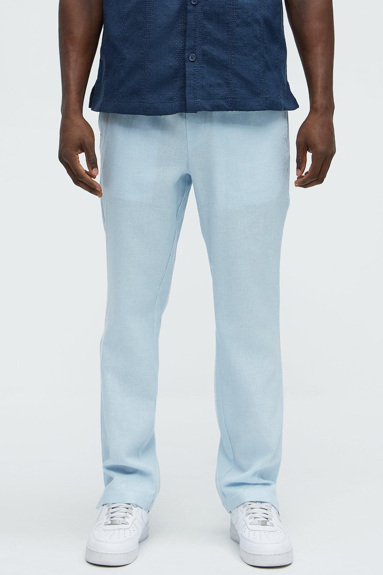 Bahamas Linen Slim Pull On Pants - Light Blue Product Image