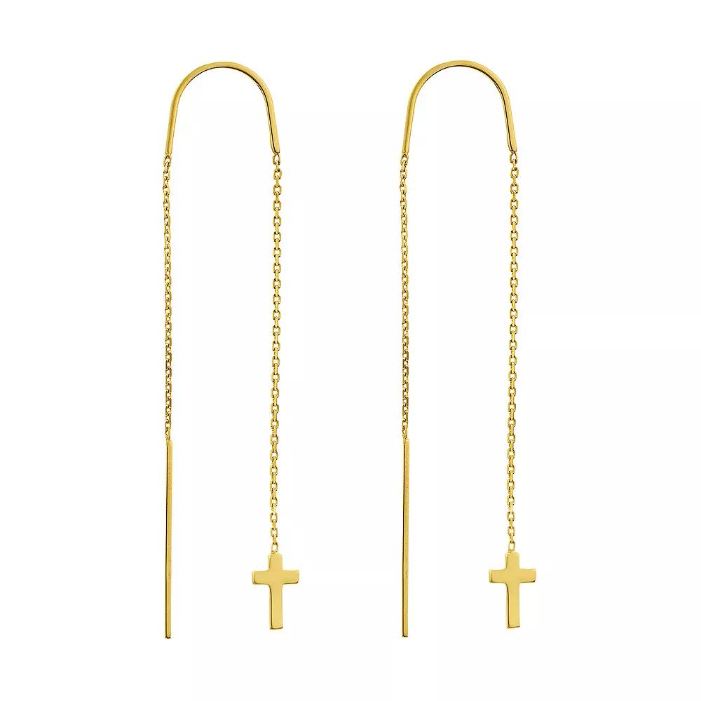 14k Gold Cross Threader Earrings, Women's Product Image