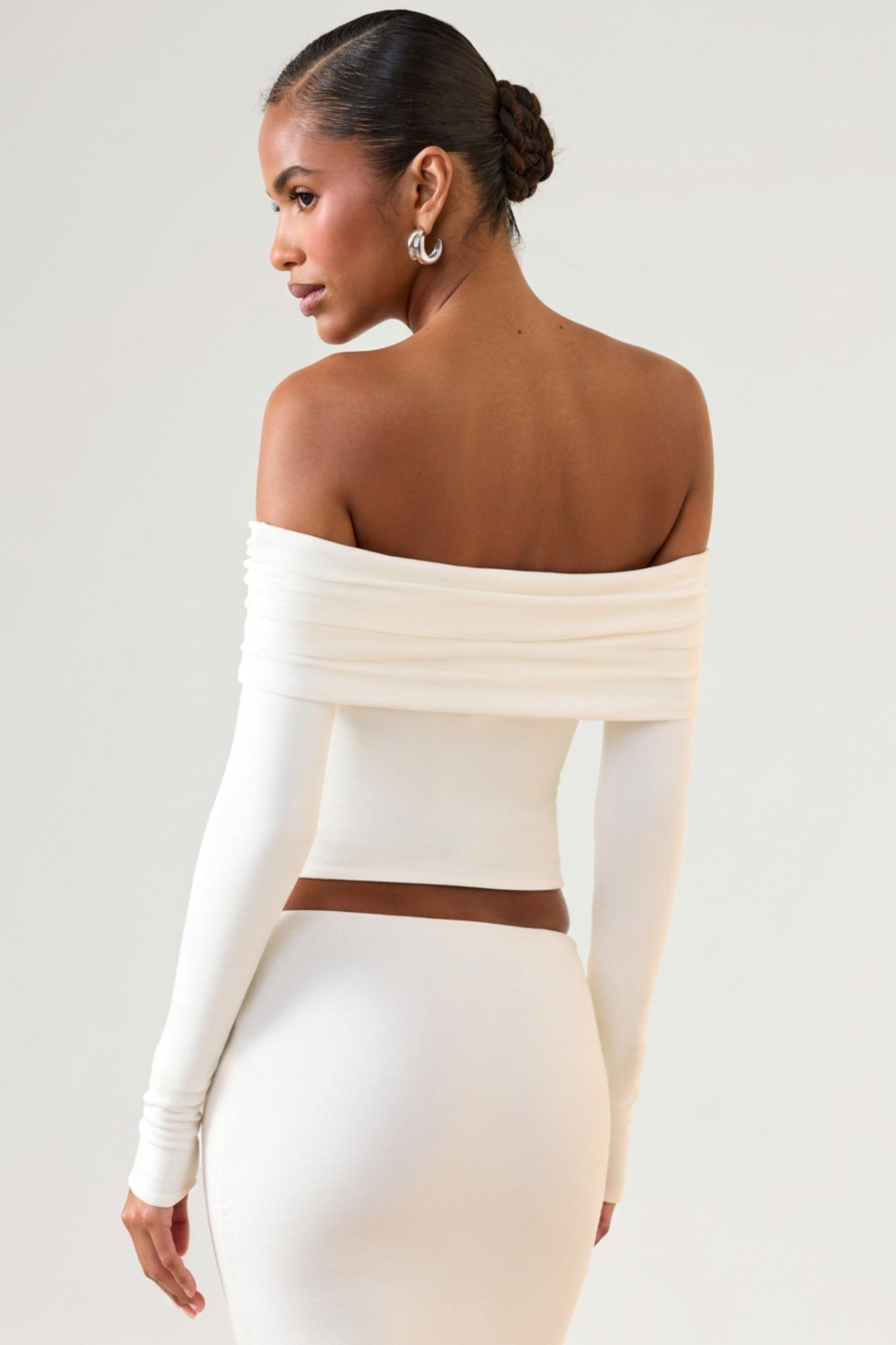 Modal Off-Shoulder Long-Sleeve Top in White Product Image