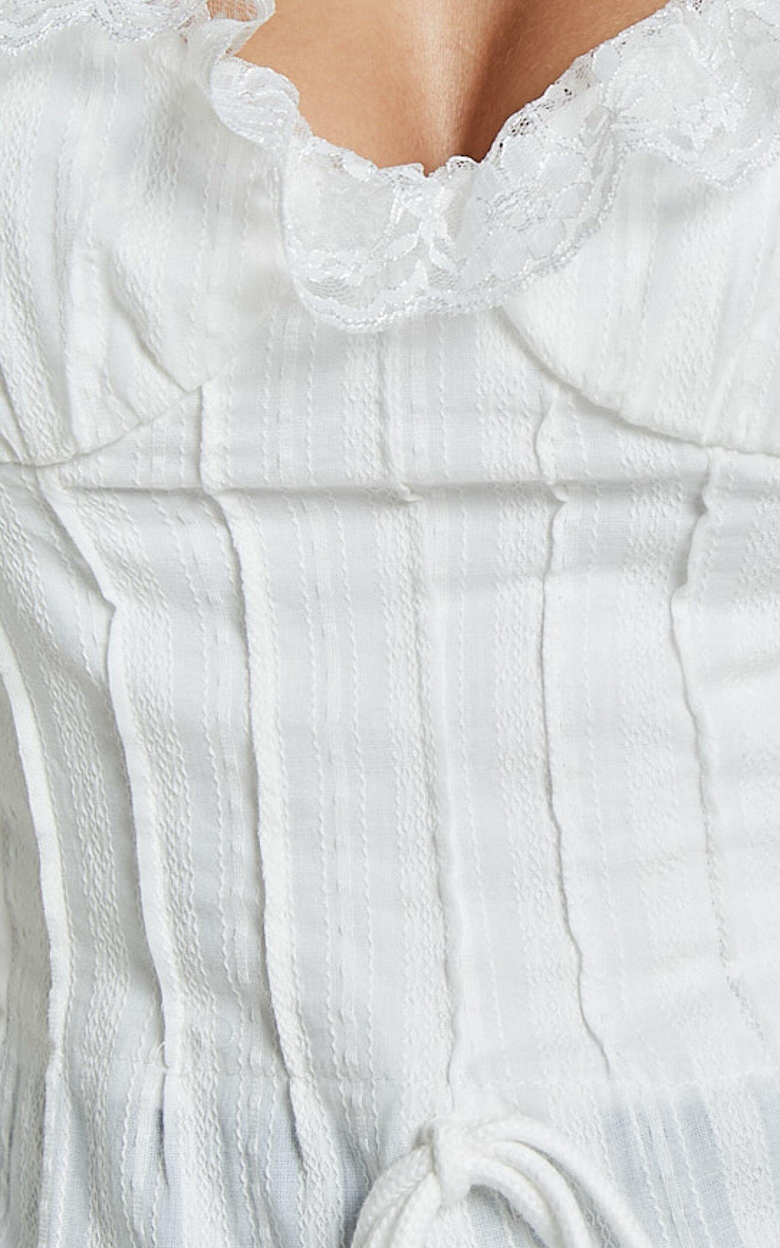 Drew Top - Textured Lace Frill Detail Top in White Product Image