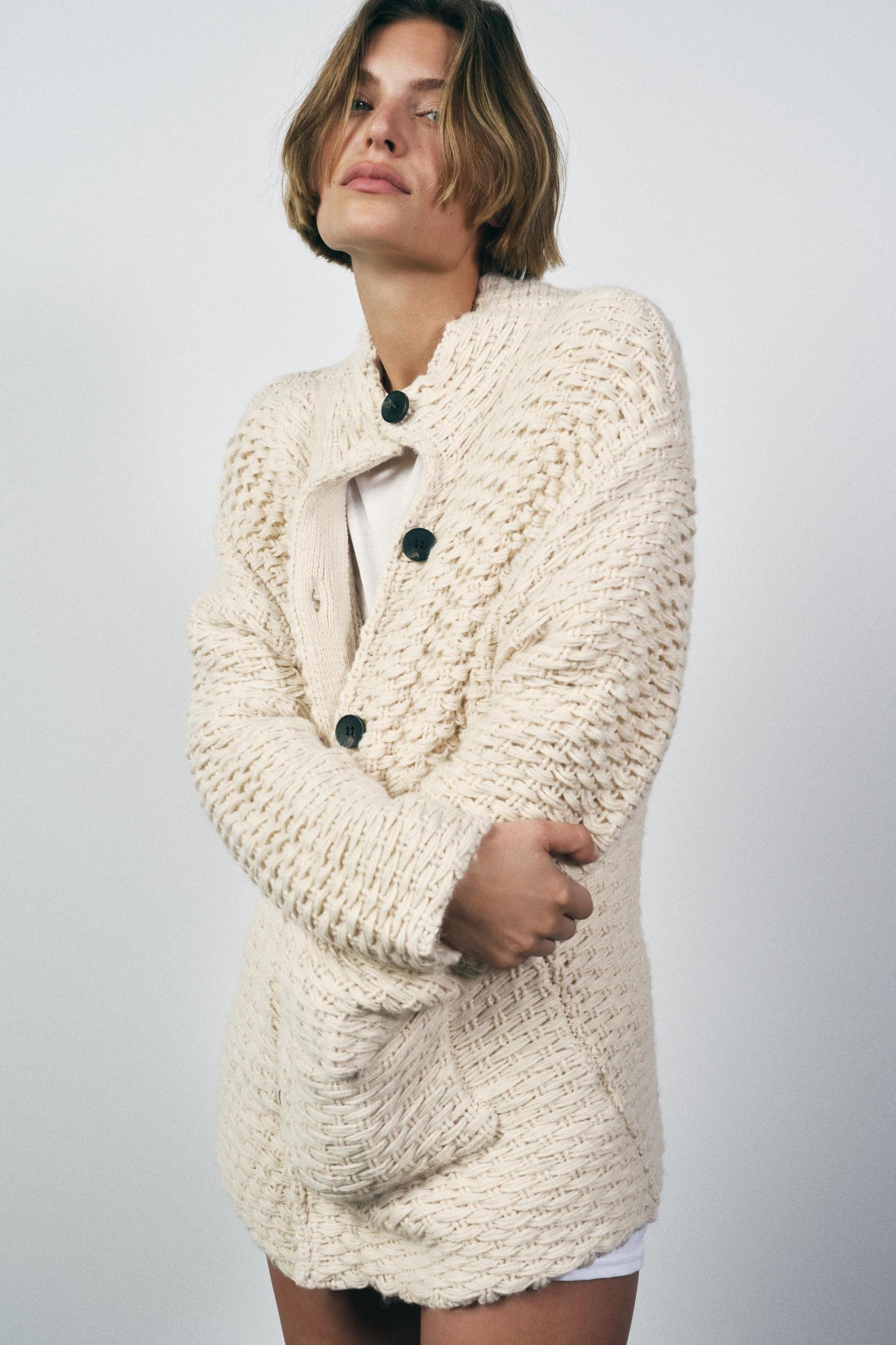 HIGH COLLAR KNIT COAT Product Image