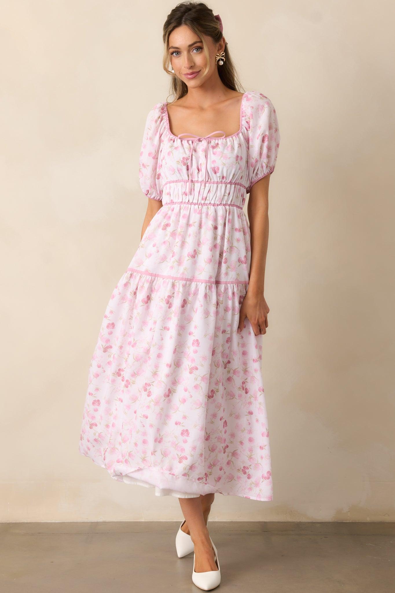Every Sunday Pink Floral Puff Sleeve Maxi Dress Product Image