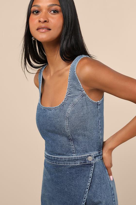 Merima Medium Wash Denim Wrap Mini Dress Product Image