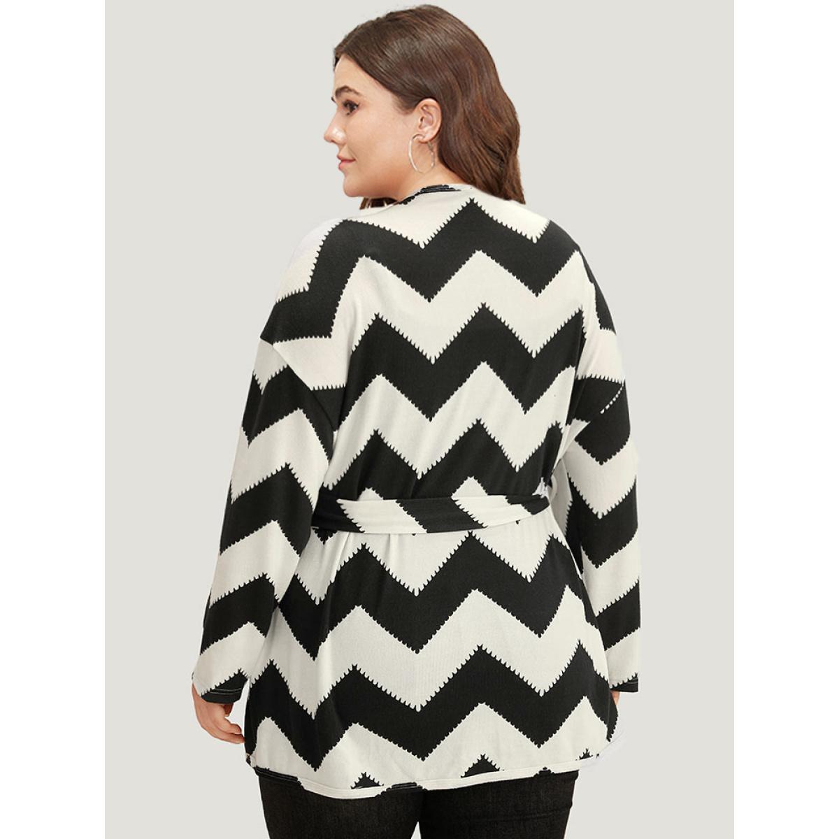 Plus Size Supersoft Essentials Halloween Geometric Belted Kimono Women Black Casual Belted Belt Dailywear Kimonos BloomChic 26/4X Product Image