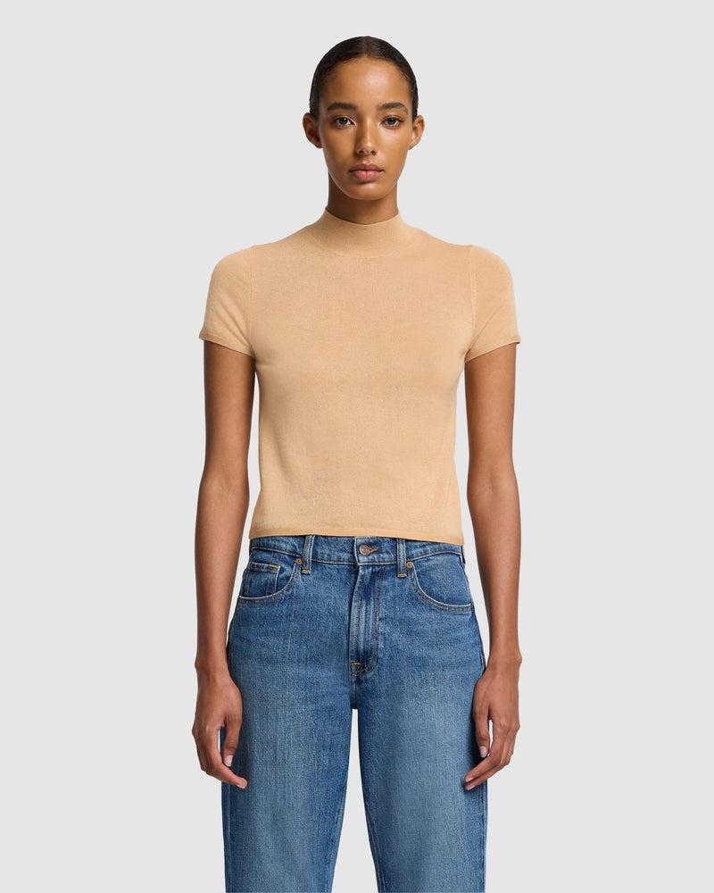 Cashmere Mock Neck Short Sleeve Sweater Product Image