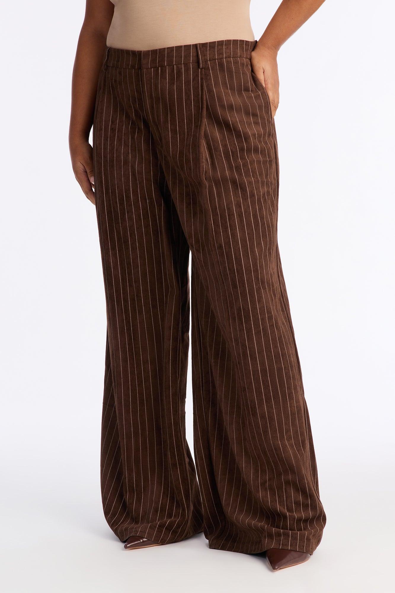 Maxine Faux Suede Wide Leg Pant 33″ - Brown/combo Female Product Image