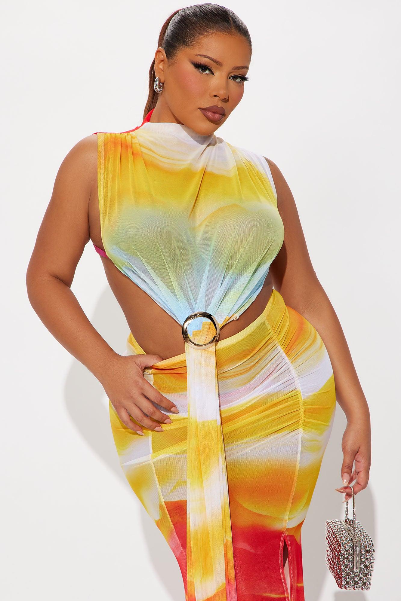On The Wild Side Draped Maxi Dress - Yellow/combo Female Product Image