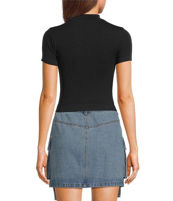 C&V Chelsea & Violet Mock Neck Seamless Knit Crop Top Product Image