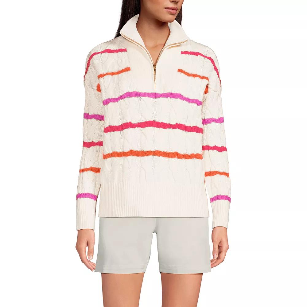 Women's Lands' End Drifter Cable Quarter Zip Sweater,  Product Image