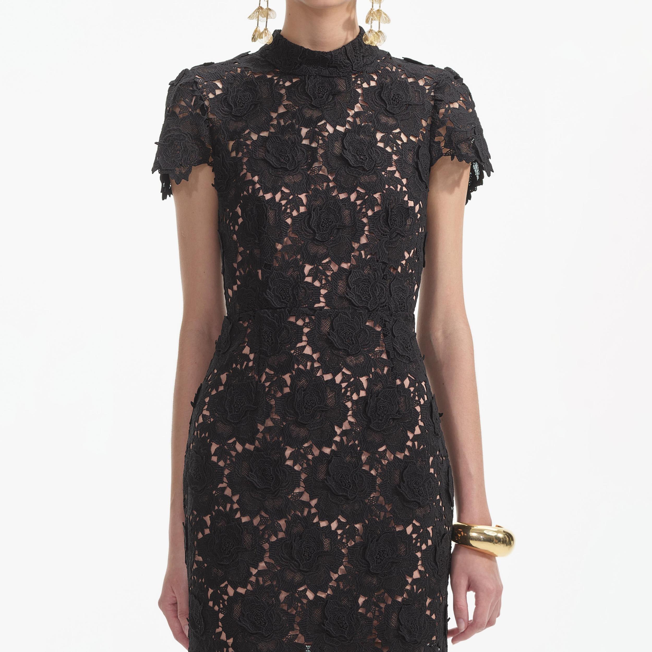 Black Flower Lace Midi Dress Product Image