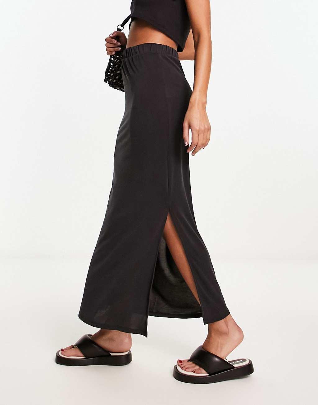Vila slinky maxi skirt with split sides Product Image
