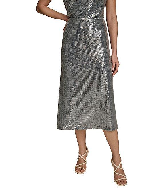 Donna Karan Sequin Sparkle A-Line Midi Skirt Product Image