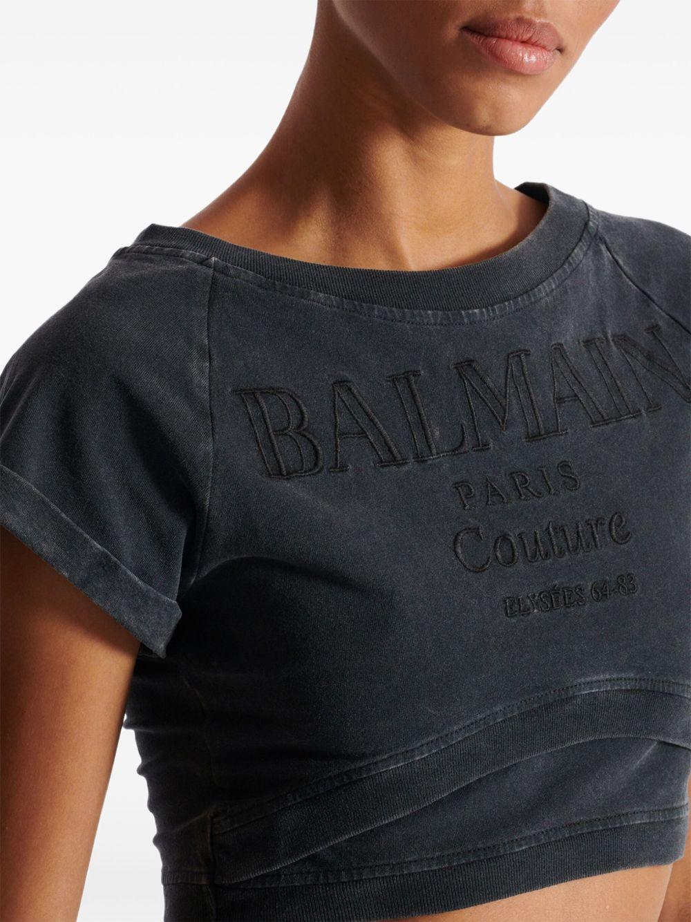 Couture-embroidered cropped T-shirt Product Image