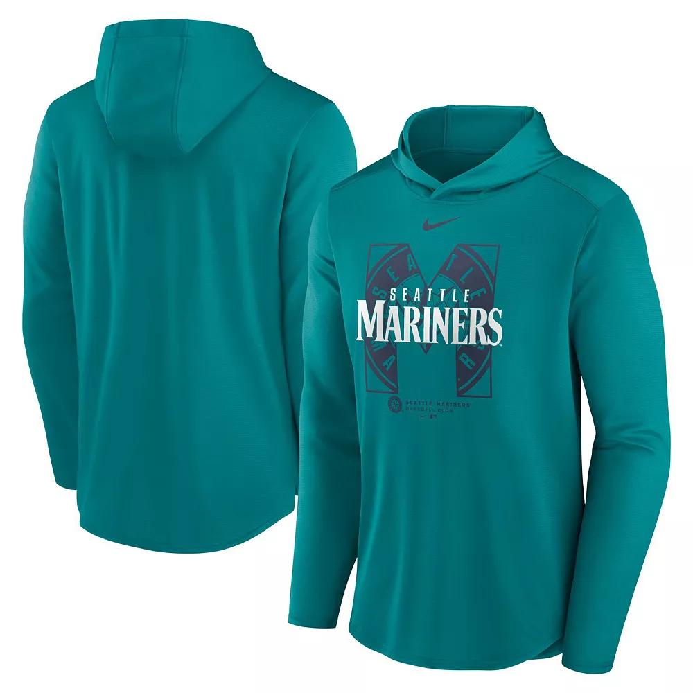 Men's Nike Aqua Seattle Mariners Team Letterman Performance Hooded Long Sleeve T-Shirt, Size: Medium, Turquoise A Product Image