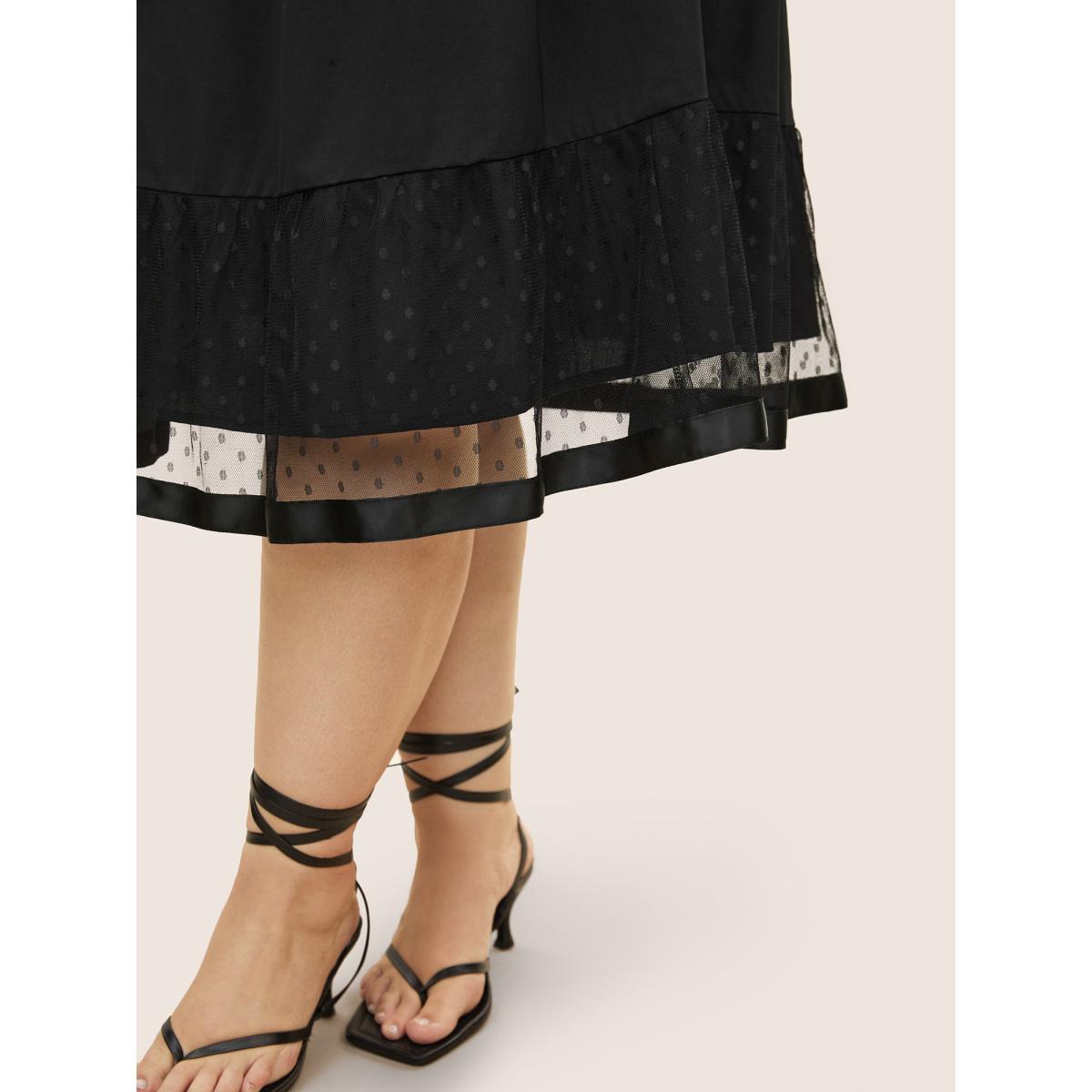 Plus Size Plain Patchwork Polka Dot Mesh Sleeveless Dress Black Women Elegant Woven ribbon&lace trim V-neck Sleeveless Curvy BloomChic 18-20/2X Product Image