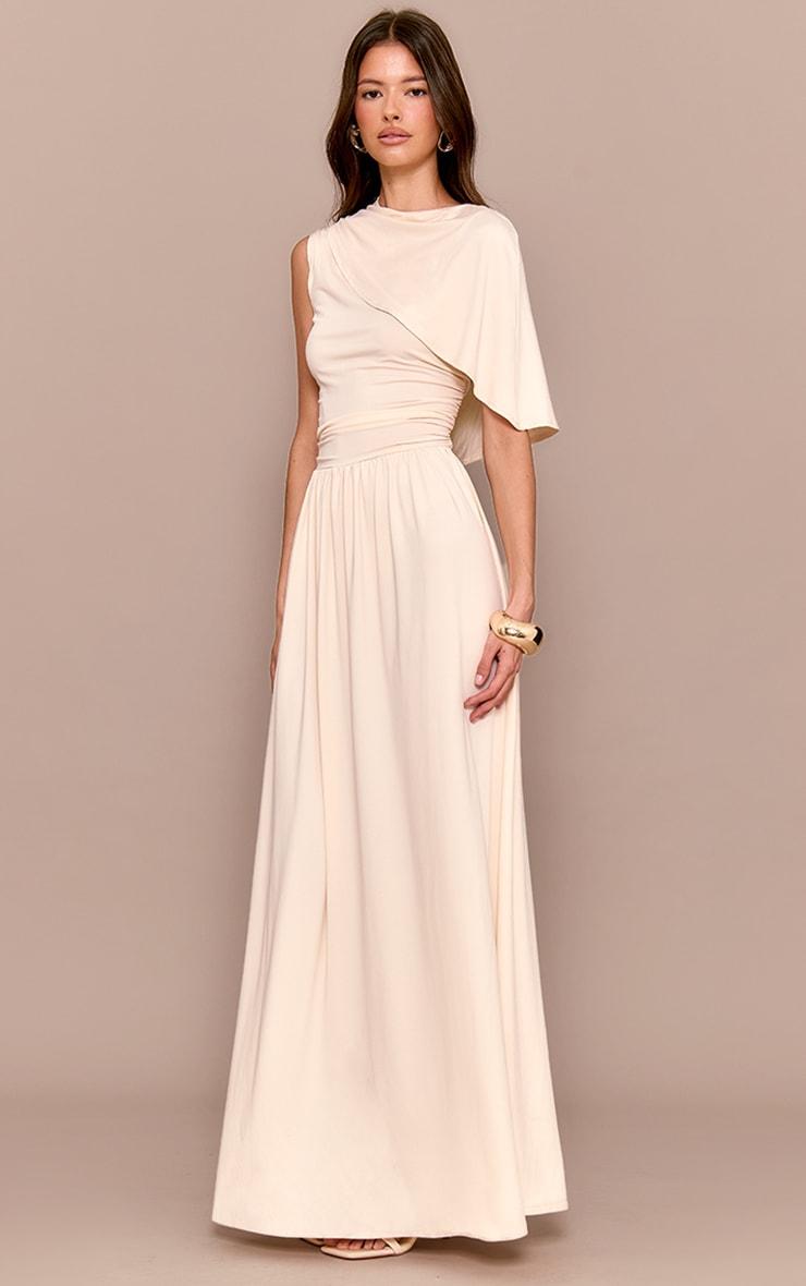 Cream Layered Ruched Maxi Dress Product Image