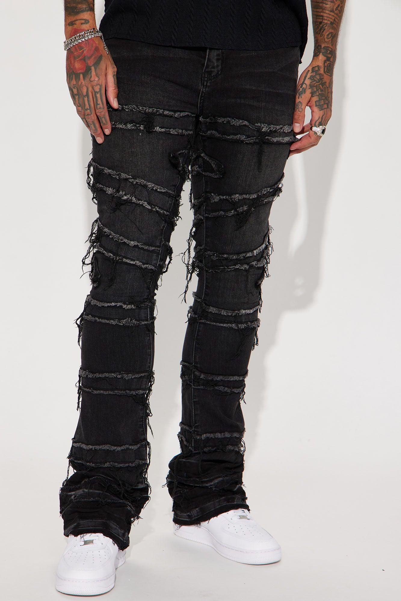 About Fray Stacked Skinny Flare Jeans - Black Wash Product Image