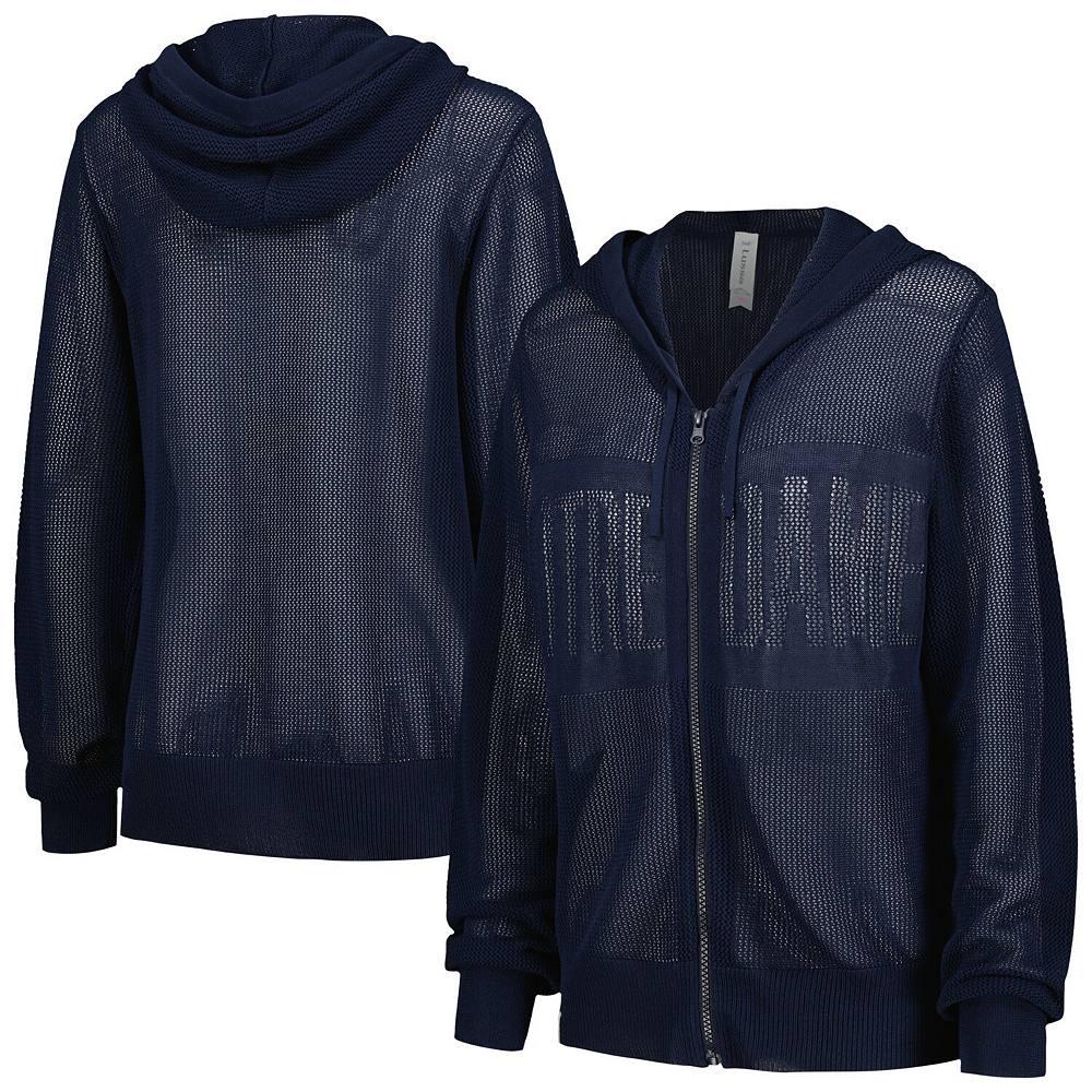 Women's Lusso Navy Notre Dame Fighting Irish Summer Tonal Mesh Full-Zip Hoodie Sweater,  Product Image