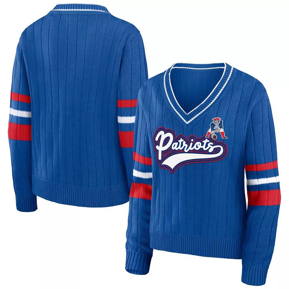 Women's WEAR by Erin Andrews Royal New England Patriots Throwback V-Neck Sweater,  Product Image