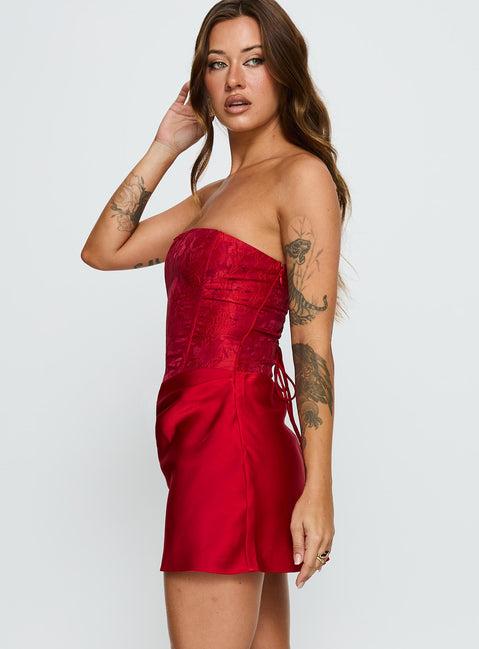 Jenevieve Strapless Drape Mini Dress Red Product Image