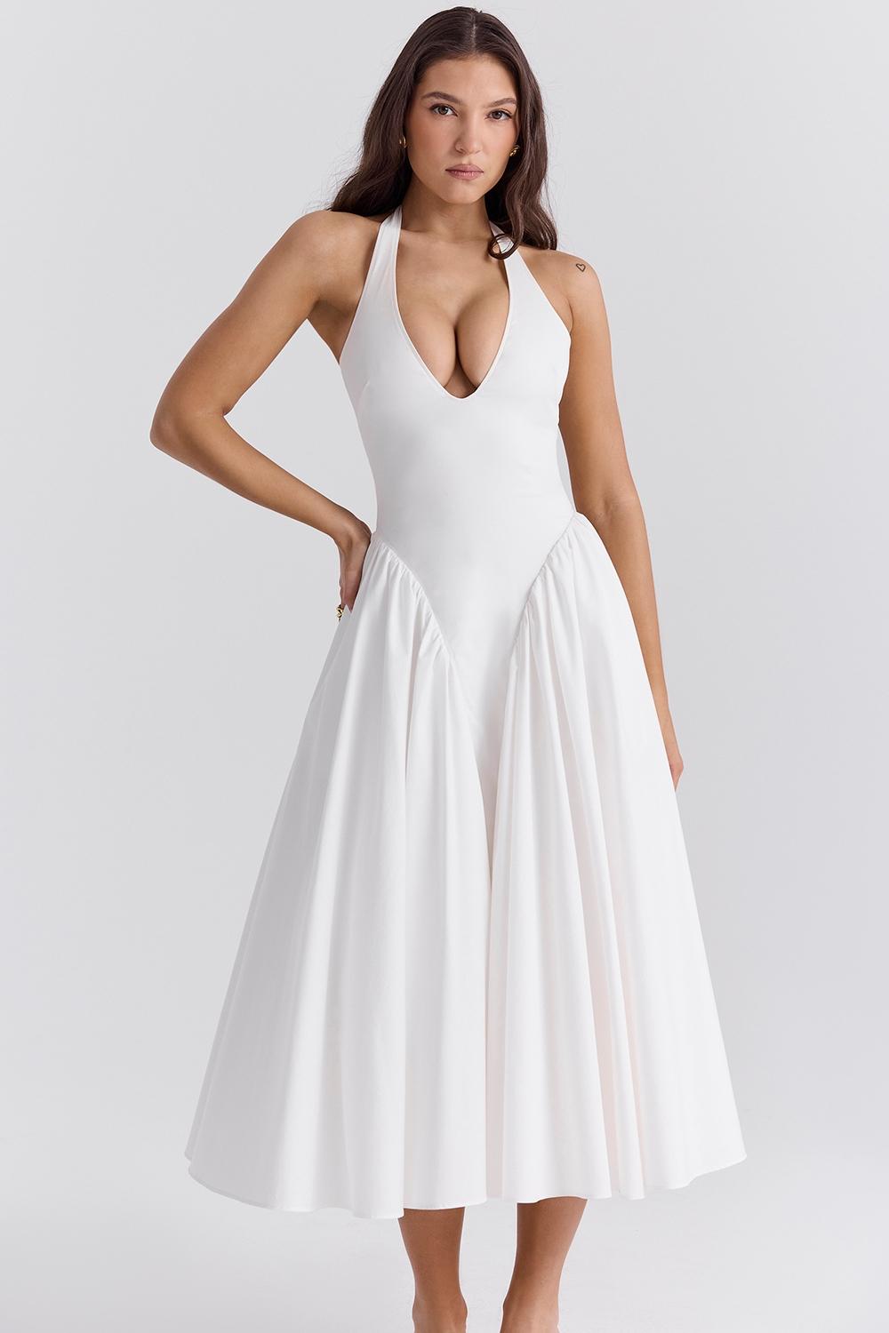 Marilyn  white cotton halter midi sundress Product Image
