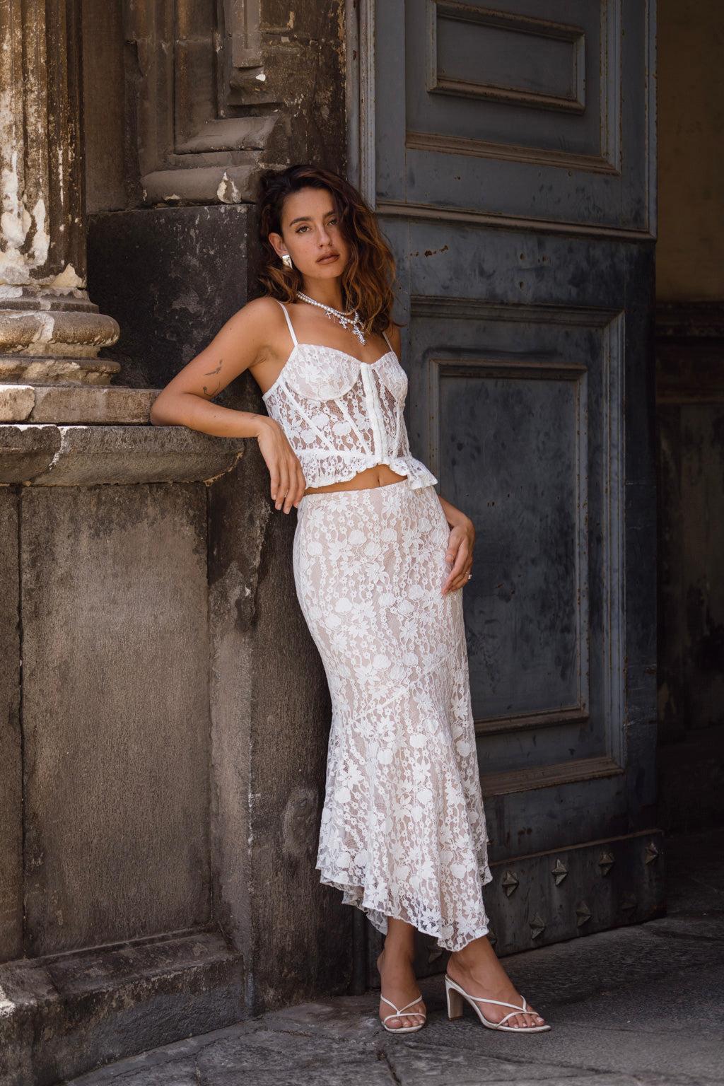 Rosemary White Lace Maxi Skirt Product Image