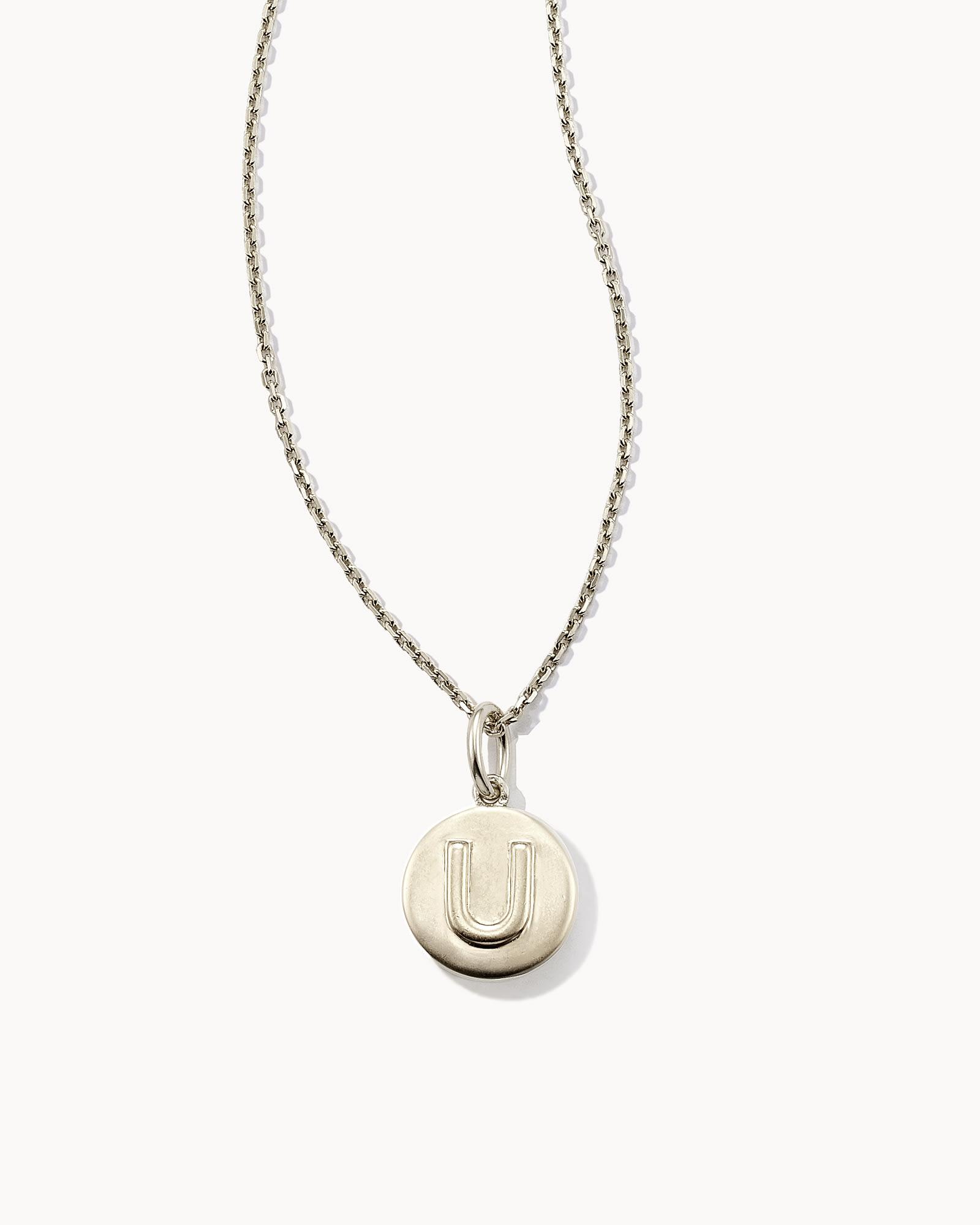 Kendra Scott Letter U Coin Pendant Necklace in Oxidized Sterling Silver | Metal Product Image
