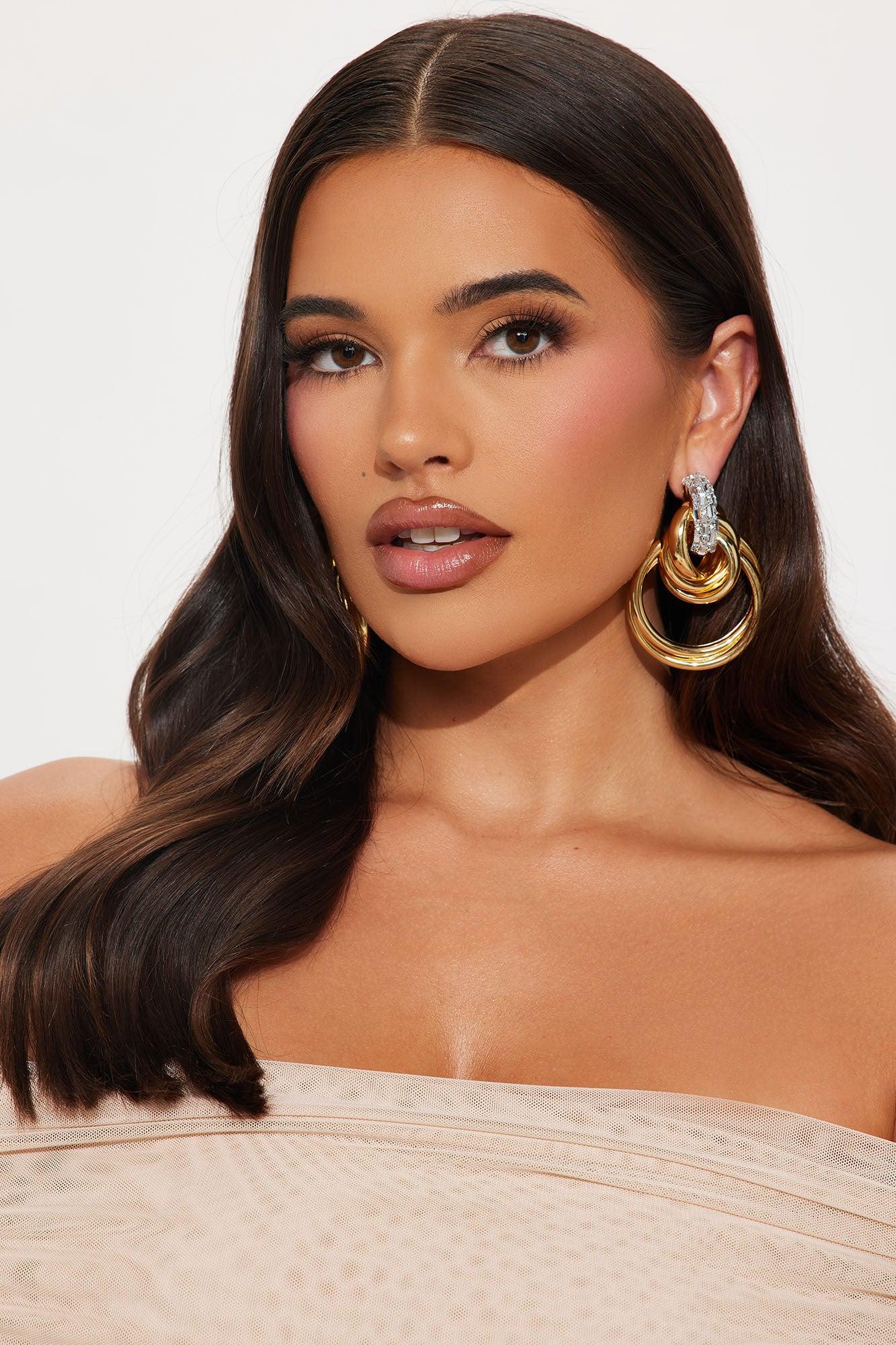 Juliette Rhinestone Hoop Drop Earrings - Gold Female Product Image