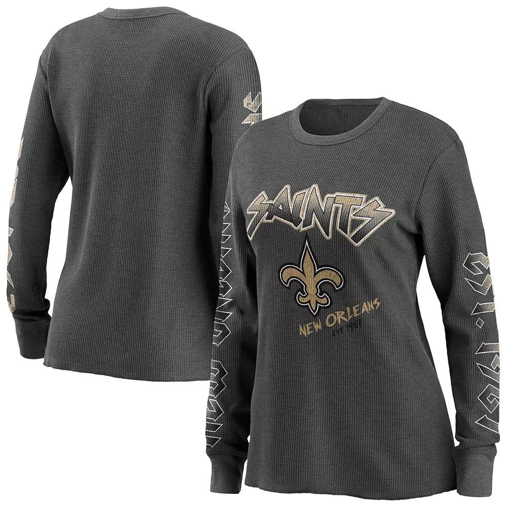Women's WEAR by Erin Andrews Gray New Orleans Saints Long Sleeve Thermal T-Shirt, Size: XS, Grey Product Image