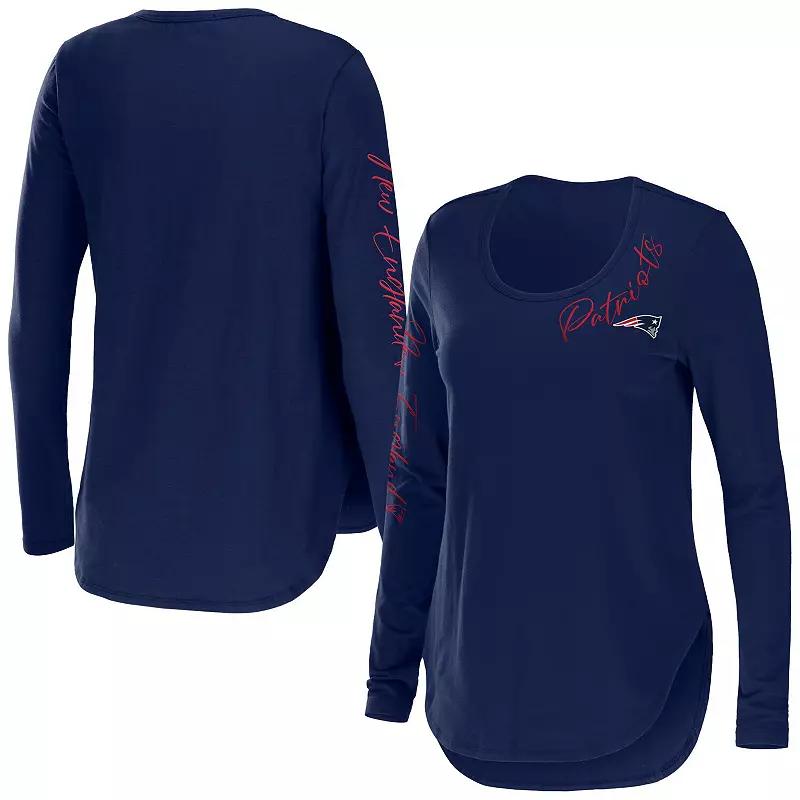 Women's WEAR by Erin Andrews Navy New England Patriots Team Scoop Neck T-Shirt,  Product Image