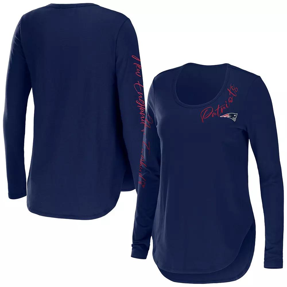Women's WEAR by Erin Andrews Navy New England Patriots Team Scoop Neck T-Shirt,  Product Image