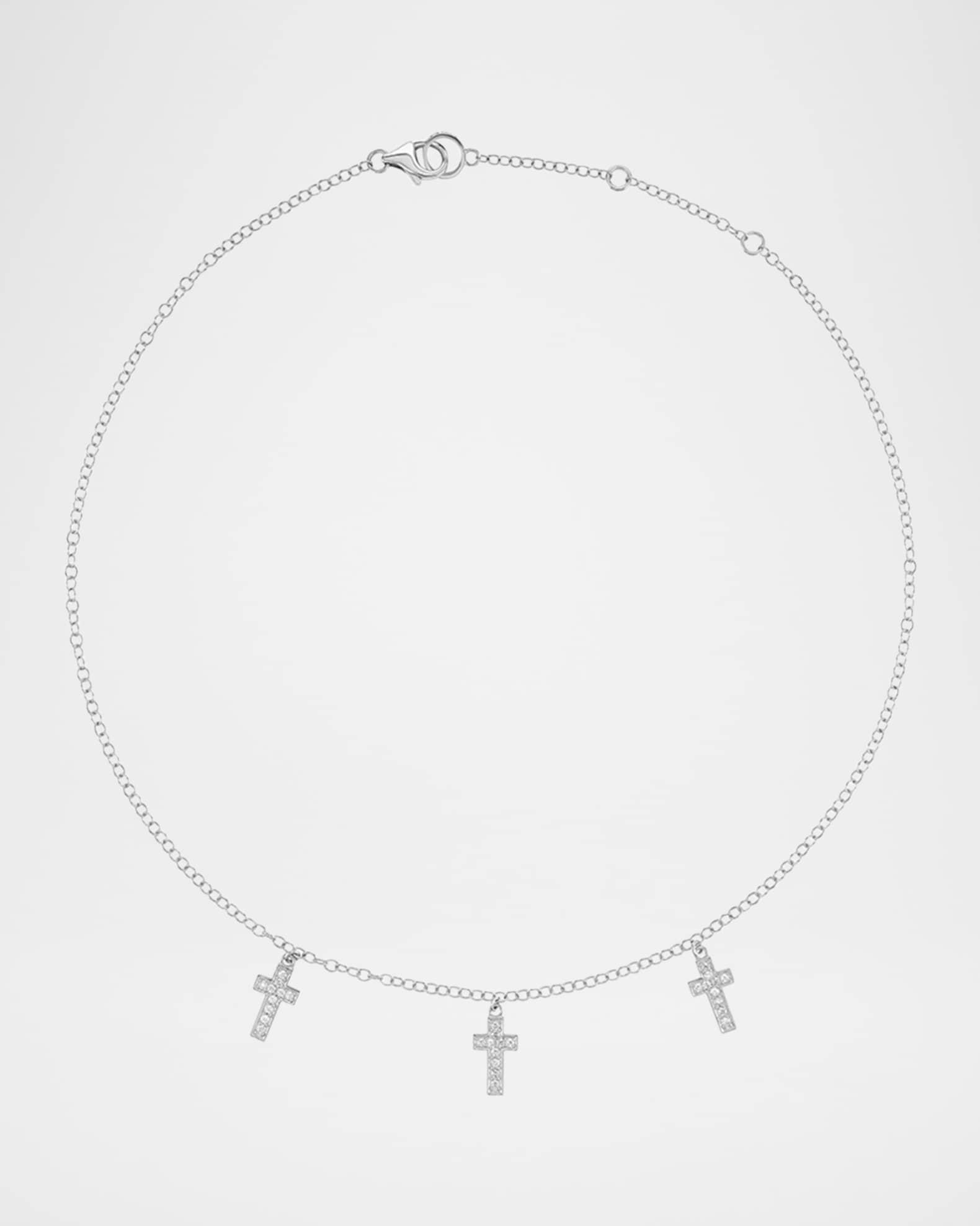 Sterling Silver 3-Cross Dangle Statement Necklace with Diamonds Product Image