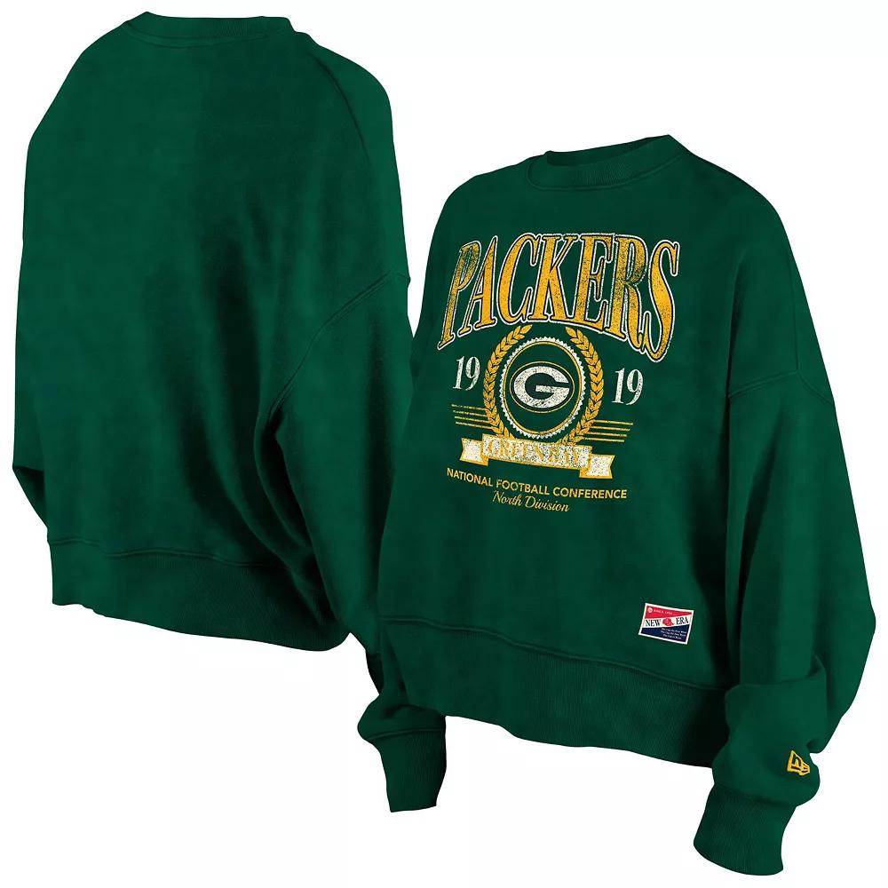 Women's New Era Green Green Bay Packers Throwback Boxy Sweatshirt, Size: Small Product Image