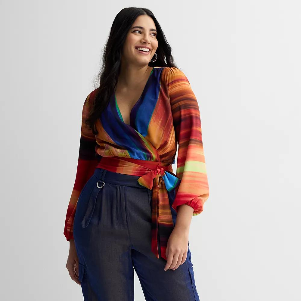 Women's INTEMPO™ Surplice Tie Front Top, Size: Large, Sunset Print Product Image