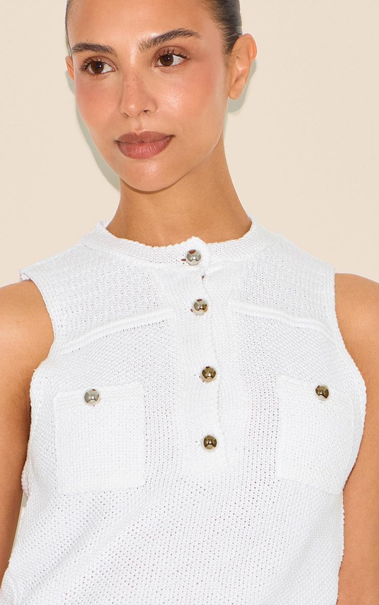Petite White Knitted Long Top With Button Details Product Image