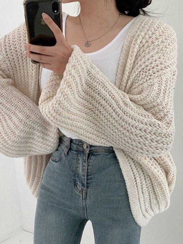 Open Front Long Sleeve Knit Cardigan Product Image